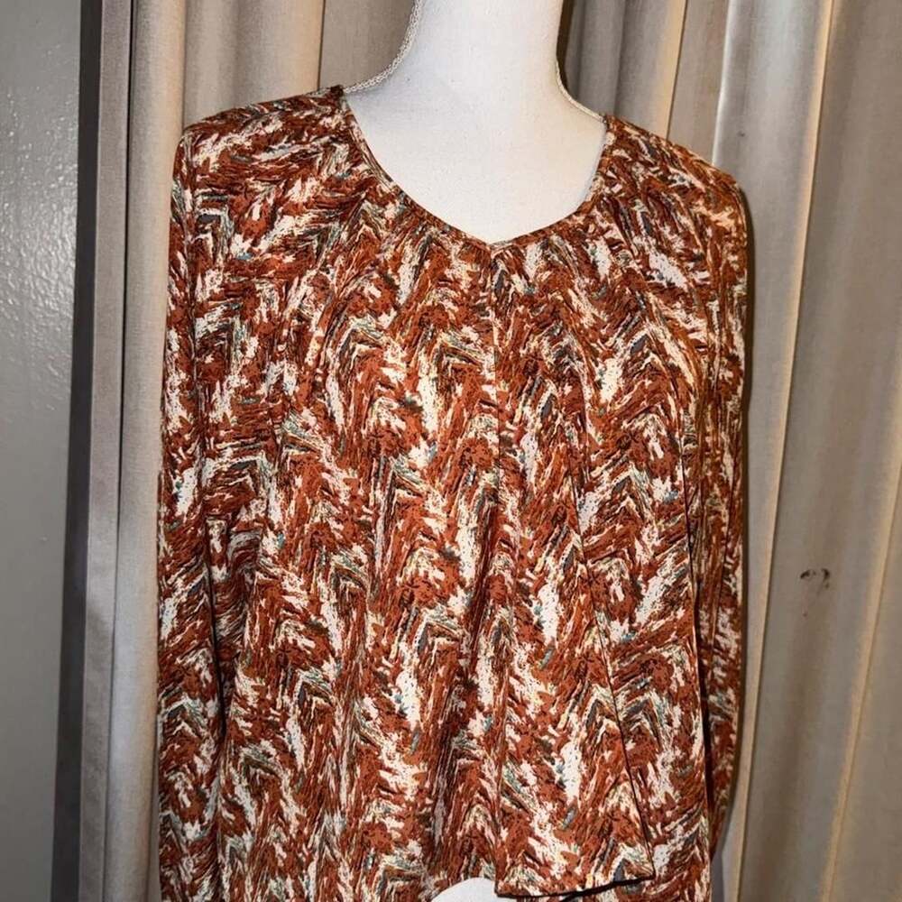 Maverick The Collection Boho Blouse Size M Rust Abstract Balloon Sleeve